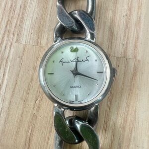 Gloria Vanderbilt ladies gunmetal gray curb chain bracelet watch NEW BATTERY